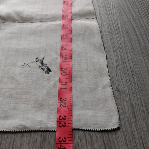 Vintage Linen Tablecloth & Napkins Set Black Cross Stitch Dragon Boat Pagoda - Picture 7 of 16